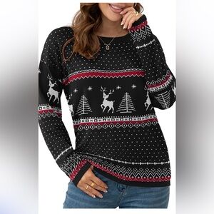CHRISTMAS Winter Sweater size Large Black Red soft stretchy